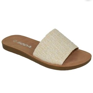 Soda Women's Tan Woven Slide Sandals